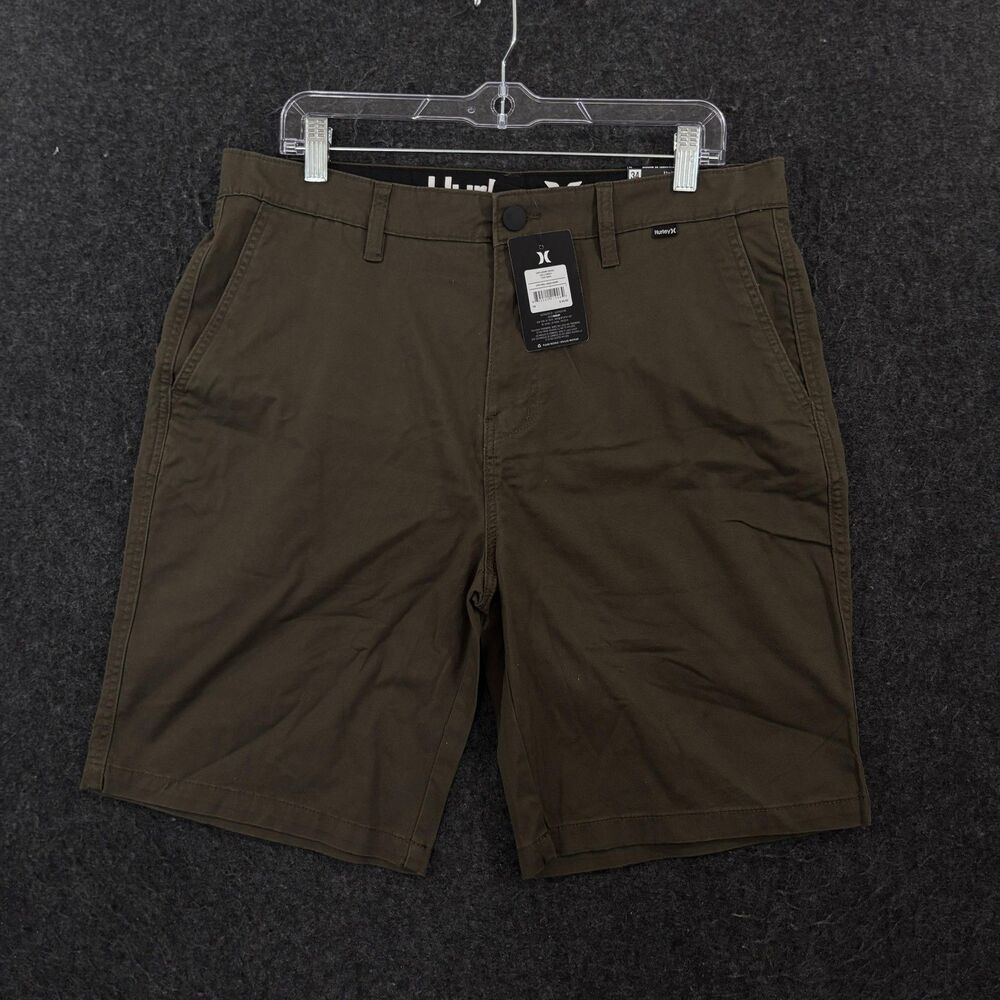 Hurley Walk Shorts Men's 34 Green Twill 9.5" Stretch Chino Casual Summer